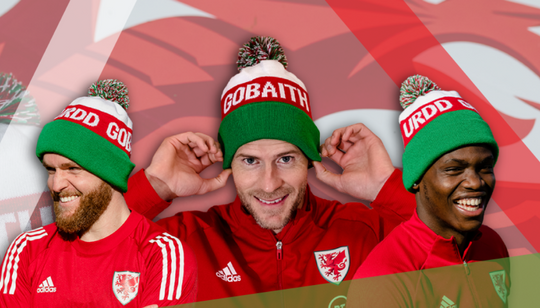 Urdd red white and green bobble hat Urdd Gobaith Cymru